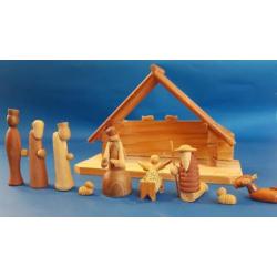 houten mini kerstgroep met stalletje