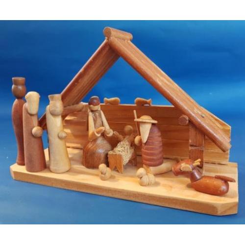 houten mini kerstgroep met stalletje