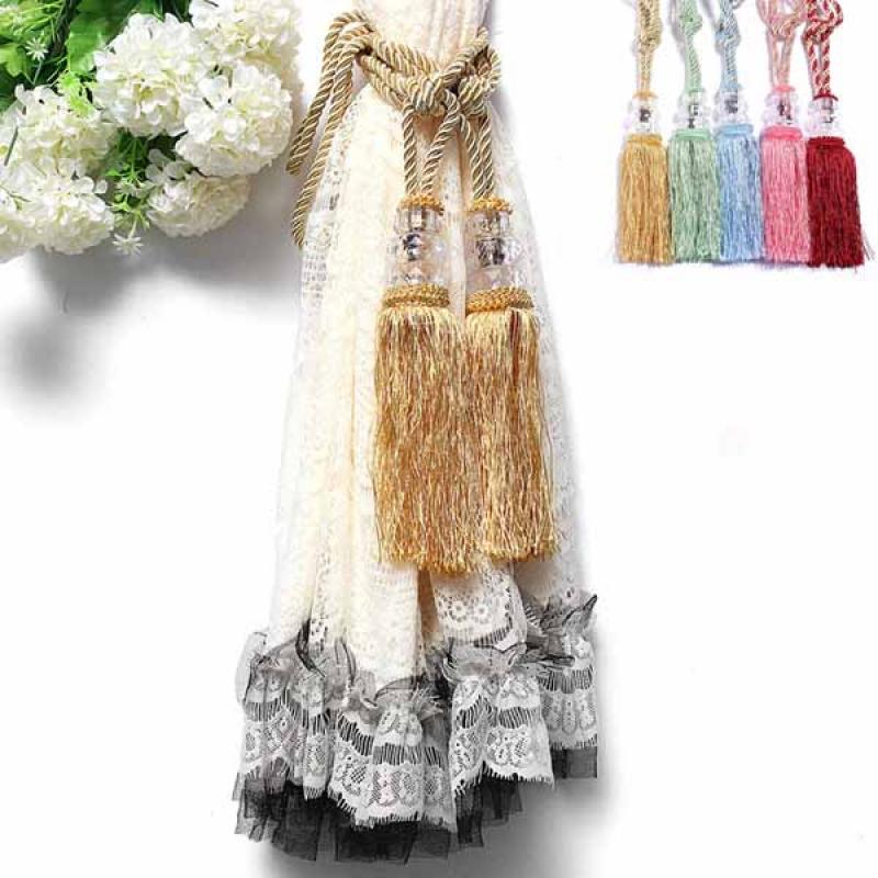 1 Pair Crystal Beaded Tassels Tieback Curtain Cord 6 Colors Premier