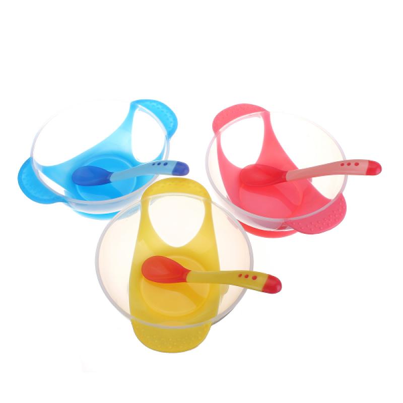2pcs Baby Bowl Spoon Set Suction Temperature Color Changing Feeding nieuw