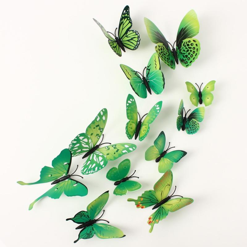 12Pcs 3D Green Butterfly Wall Stickers Art Decals Home Wedding Party Decoration