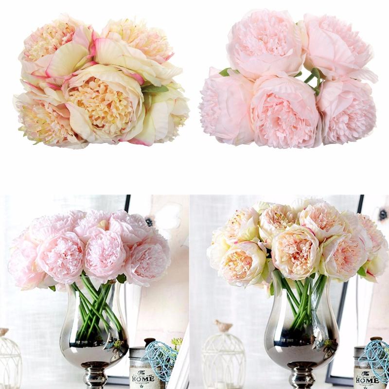 5 Heads Artificial Silk Peony Flowers Wedding Bride Hydrangea Bonquet Home Bedroom Decoration