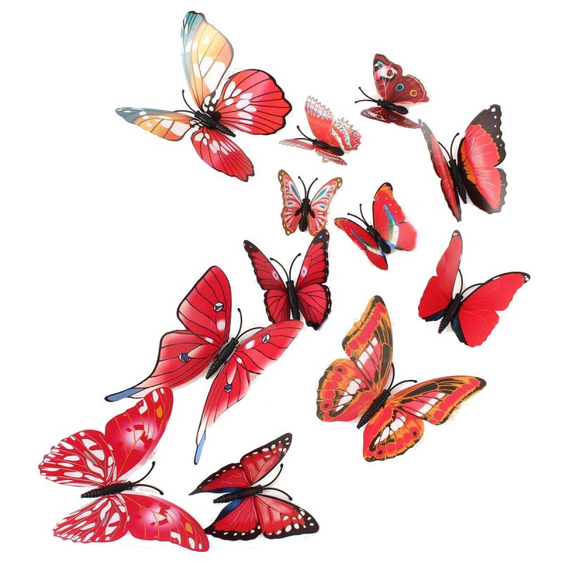 12Pcs 3D Butterfly Red Wall Stickers Art Decals Home Wedding Party Decoration Geweldig