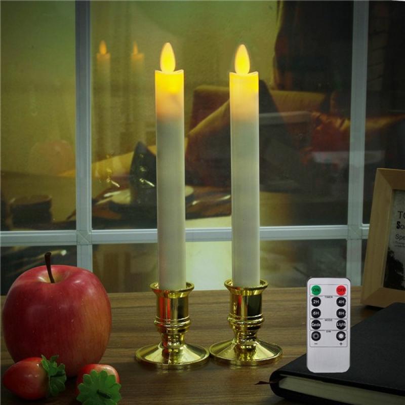 2Pcs Battery Operated Remote Control LED Flameless Candle Table Light for Halloween Churches Het