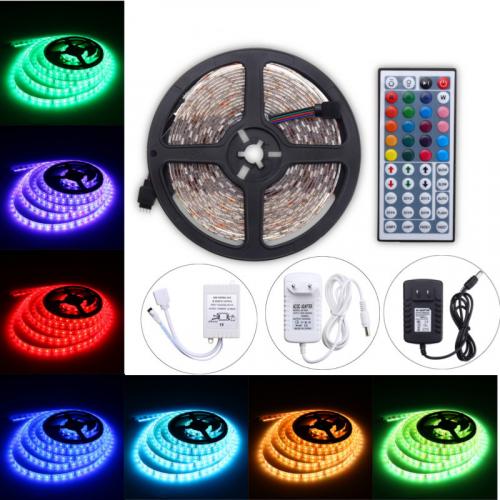5M 60W RGB SMD5050 Waterproof 300 LED Strip Light 44 Key Remote 12V 2A Power Adapter Full Kit