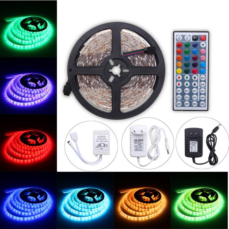 5M 60W RGB SMD5050 Waterproof 300 LED Strip Light 44 Key Remote 12V 2A Power Adapter Full Kit