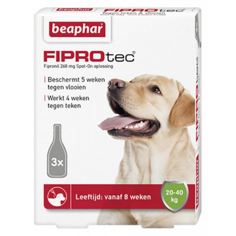 Beaphar fiprotec hond tegen teken en vlooien 20 40 kg 3 pip