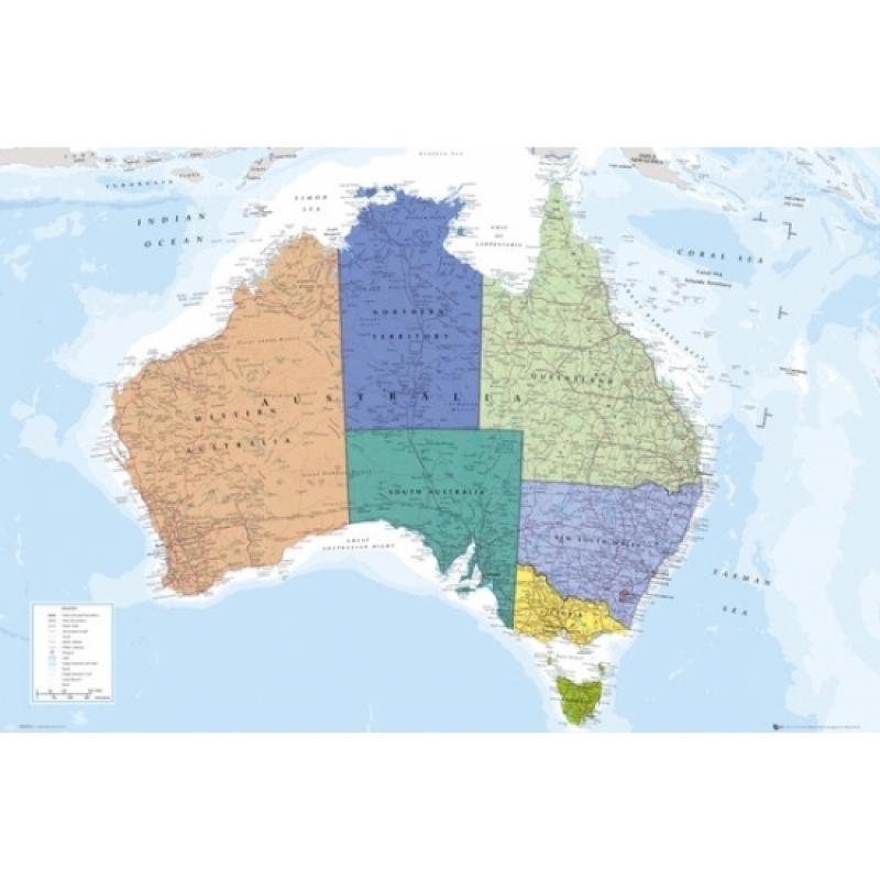 Woonaccessoires Geen Landkaart Australie poster 91,5 cm